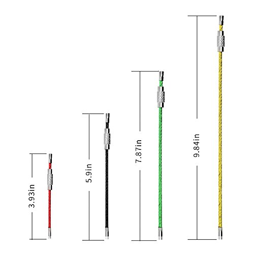 CNYMANY 20 piezas Llaveros de alambre de metal, Llaveros de cable de 4"6" 7.8"10" Llaveros de 2 mm Lazos con conector de acero inoxidable para etiquetas de identificación de equipaje para senderismo