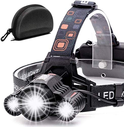 Cobiz Linterna Frontal Led, Linterna Led Alta Potencia 6000 Lúmenes 4 Tipos de Luz,la Batería 18650 XM-L T6 3 Led Luz Frontal para Camping Pesca Ciclismo