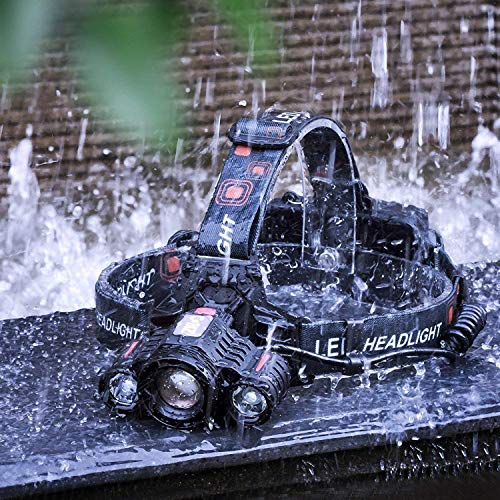 Cobiz Linterna Frontal Led, Linterna Led Alta Potencia 6000 Lúmenes 4 Tipos de Luz,la Batería 18650 XM-L T6 3 Led Luz Frontal para Camping Pesca Ciclismo