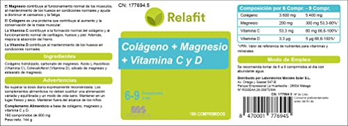 Colágeno con Magnesio y Vitaminas C y D – 180 Comprimidos | Relafit - Laboratorios MS | Suministro para 1 meses | Energía y Articulaciones y Músculos Fuertes