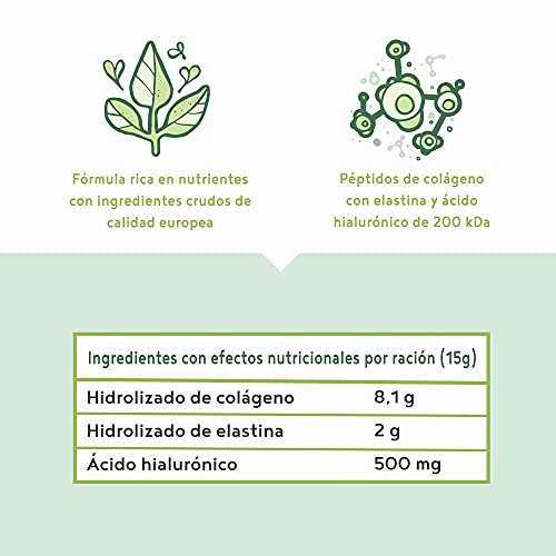 Colágeno Verde - Colágeno, Elastina marina, Ácido Hialurónico - Elixir de belleza rico en nutrientes con probióticos - sabor a coco y piña 400 g en polvo