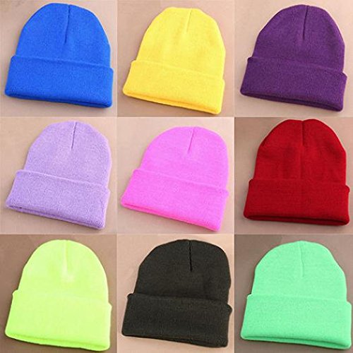 Collecsound - Gorro de punto para esquí, elástico, cálido para el invierno, estilo hip-hop, para hombre y mujer Amarillo Amarillo Fluorescente Talla única