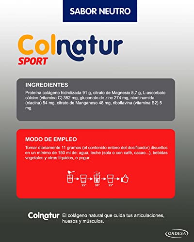 Colnatur Sport Neutro - Colágeno con Magnesio, Zinc y Vitamina C para Músculos, Huesos y Articulaciones, 350g