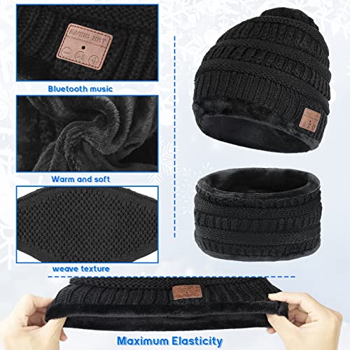 Comfine Gorros de invierno para hombre y mujer, cálidos, color negro, gorro de punto, resistente al viento, unisex, juego de gorro Bluetooth, regalo para hombres