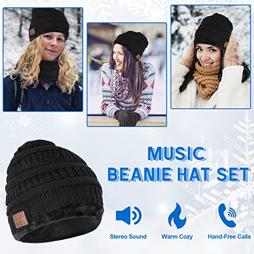 Comfine Gorros de invierno para hombre y mujer, cálidos, color negro, gorro de punto, resistente al viento, unisex, juego de gorro Bluetooth, regalo para hombres