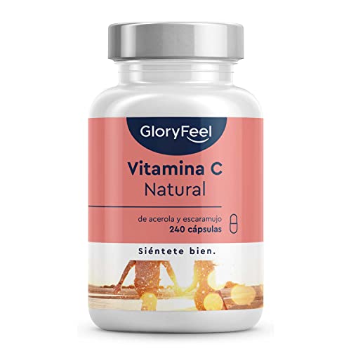 Complejo de Vitamina C 240 Cápsulas - Extracto de Acerola y Escaramujo de la Rosa Canina - Antioxidantes para el Cansancio y Sistema inmunitario - 400mg Vitamina C Pura por dosis diaria