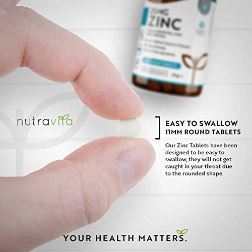 Comprimidos de zinc de 25mg–365 comprimidos veganos (suministro para 1 año)-para el mantenimiento propicio de un sistema inmunitario, huesos, cabello, piel y uñas–fabricado por Nutravita