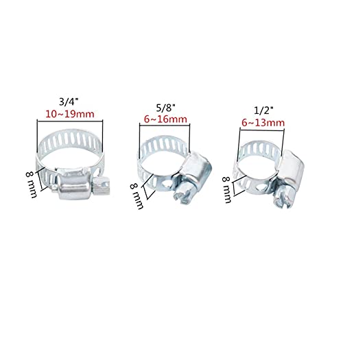 Conexión de agua de pulverización 100 piezas de 1/2"5/8" 3/4"Abrazaderas de manguera de accionamiento de hierro Duraderable Tubo de metal Abrazaderas de fijación Tres abrazaderas Línea ajustable Abr
