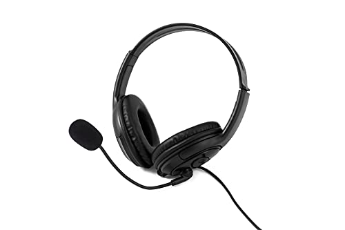 CoolBox CoolChat 3.5 – Auriculares para Chat en línea con micrófono, Control de Volumen en Cable, Ligeros, Diadema Ajustable, Cable 2m, Jack 3.5mm. para PC, Tablet, Ordenador portátil, Negro