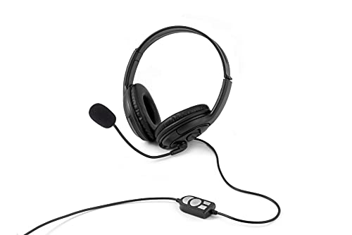 CoolBox CoolChat 3.5 – Auriculares para Chat en línea con micrófono, Control de Volumen en Cable, Ligeros, Diadema Ajustable, Cable 2m, Jack 3.5mm. para PC, Tablet, Ordenador portátil, Negro