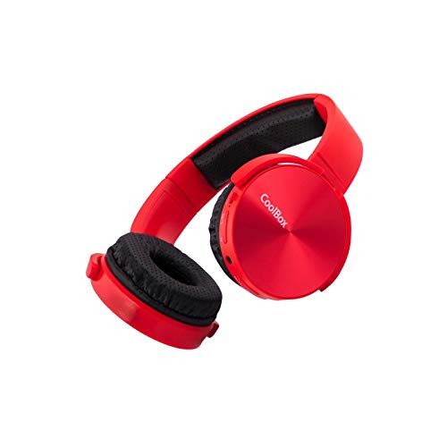 CoolBox CoolMetal – Auriculares bluetooth de diadema (inalámbricos o con cable, plegables, manos libres, microSD, 7 horas autonomía) Rojo