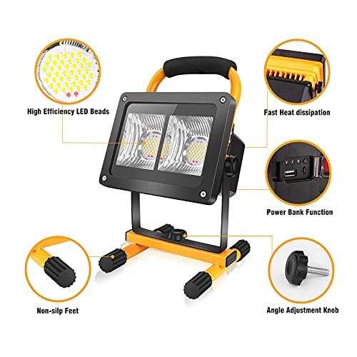 Coquimbo 40W Foco LED Bateria Recargable, Foco LED Bateria Exterior 2000LM, 360°Giratorio Portátil Luz de Trabajo para Jardín, Taller, Garaje, Camping, Obra