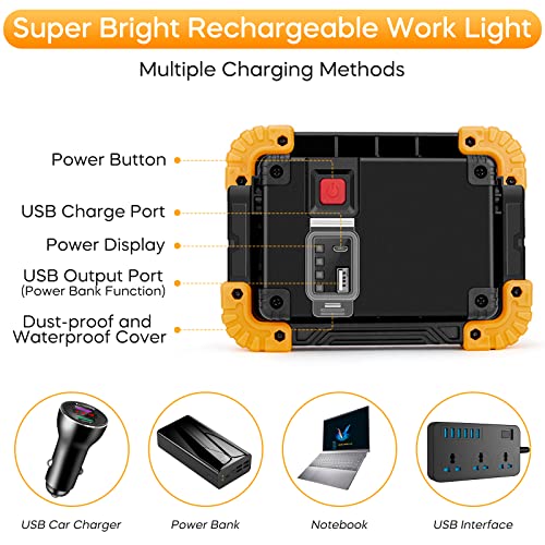 Coquimbo Focos LED Recargable Exterior, Luz Camping 10W 4 Modos Portátil Luz de Trabajo Impermeable Para Reparación de Automóviles, Camping, Senderismo Y Uso de Emergencia