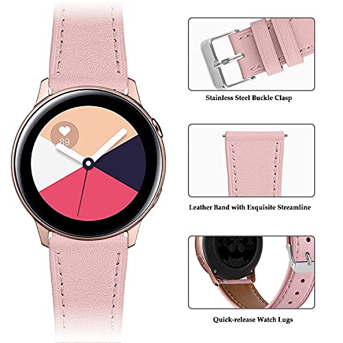 Correa de Cuero Compatible con Huawei Watch GT/GT2 42mm/Samsung Galaxy Watch Active 2/Galaxy Watch 42mm Banda de Reloj de Piel Liberación Rápida para Hombre y Mujer-Rosado