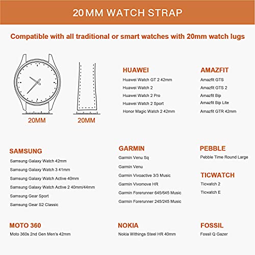 Correa de Cuero Compatible con Samsung Galaxy Watch Active 2/Galaxy Watch 42mm/Huawei Watch GT/GT2 42mm/Honor Magic Watch 2 42mm Banda de Piel Liberación Rápida para Hombre y Mujer-Blanco