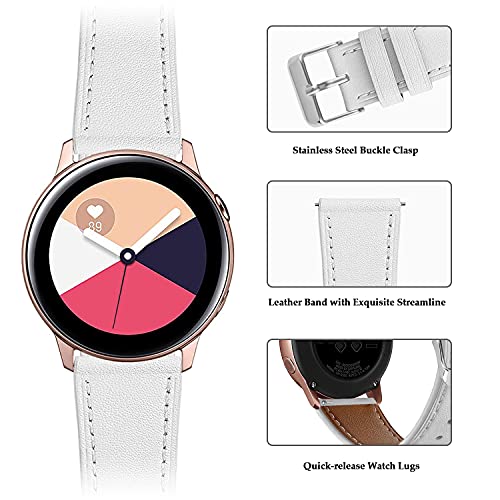 Correa de Cuero Compatible con Samsung Galaxy Watch Active 2/Galaxy Watch 42mm/Huawei Watch GT/GT2 42mm/Honor Magic Watch 2 42mm Banda de Piel Liberación Rápida para Hombre y Mujer-Blanco