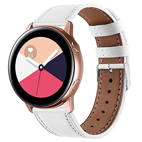 Correa de Cuero Compatible con Samsung Galaxy Watch Active 2/Galaxy Watch 42mm/Huawei Watch GT/GT2 42mm/Honor Magic Watch 2 42mm Banda de Piel Liberación Rápida para Hombre y Mujer-Blanco