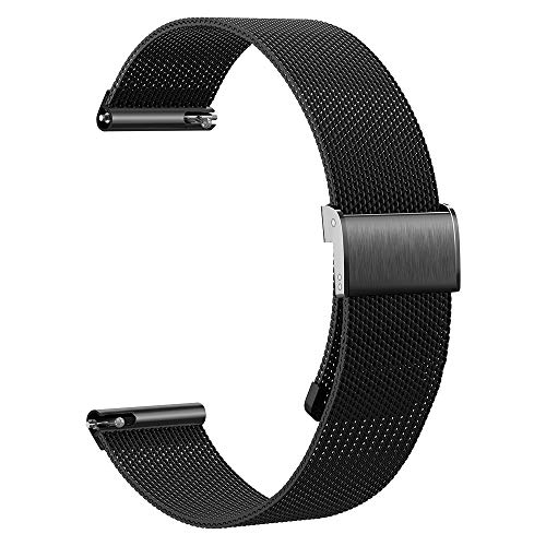 Correa Kobmand para Garmin Vivoactive 4S, correa de reloj de liberación rápida de metal tejido de 18 mm para Garmin Vivoactive 4S (Negro)