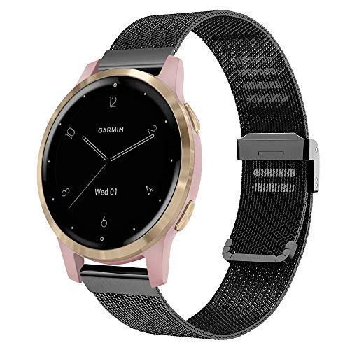 Correa Kobmand para Garmin Vivoactive 4S, correa de reloj de liberación rápida de metal tejido de 18 mm para Garmin Vivoactive 4S (Negro)