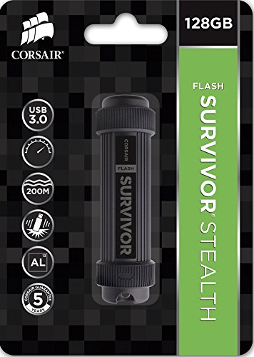 Corsair Flash Survivor Stealth v2, Unidad de Memoria Flash USB 3.0 de 128 GB (diseño Robusto, Resistente al Agua), Color Negro (CMFSS3B-128GB)