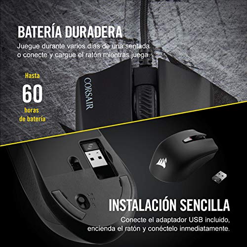 Corsair Harpoon RGB Wireless, Ratón Para Juegos Recargable (Tecnología Slipstream, Retroiluminación Led Rgb, 10 000 Ppp, Óptico), RF inalámbrica + Bluetooth, Inalámbrico, Negro