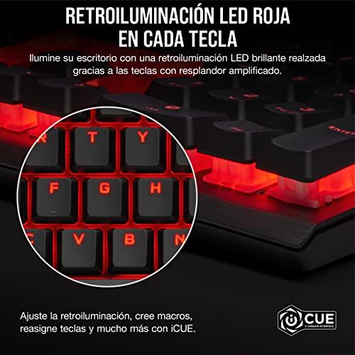 Corsair K60 PRO Teclado mecánico para juegos (Interruptores mecánicos CHERRY VIOLA: Suave y Rápido, Estructura de aluminio duradero, Retroiluminación LED roja en cada tecla) QWERTY, Negro