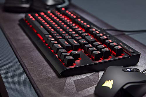 Corsair K63 - Teclado mecánico Gaming (Cherry MX Red, retroiluminación LED roja, QWERTY Español), Negro, 36.05 x 4.09 x 17.09 cm