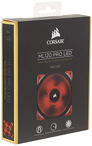Corsair ML120 PRO Ventilador de PC (120 mm, Levitación Magnética, iluminación LED Rojo) Paquete Soltero
