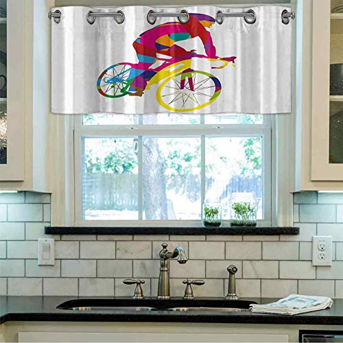 Cortinas con cenefa de colores arcoíris para ciclismo, deportes, spinng Bike Tour de Francia, con imagen temática de 127 x 45 cm, ahorro de energía, para sala de estar, multicolor