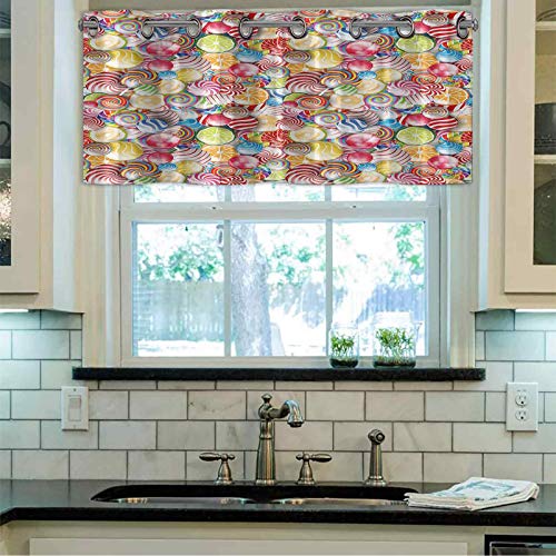 Cortinas con cenefa para ventana, diseño de remolque, dulces, caramelos, palitos, postres, diversión para niñas y niños, 106,7 x 45,7 cm, cenefas para cocina, multicolor