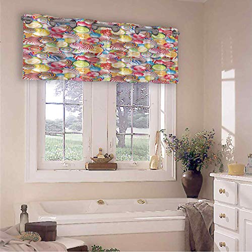 Cortinas con cenefa para ventana, diseño de remolque, dulces, caramelos, palitos, postres, diversión para niñas y niños, 106,7 x 45,7 cm, cenefas para cocina, multicolor