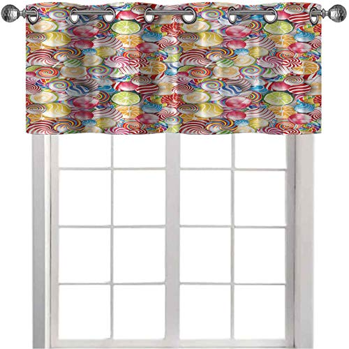 Cortinas con cenefa para ventana, diseño de remolque, dulces, caramelos, palitos, postres, diversión para niñas y niños, 106,7 x 45,7 cm, cenefas para cocina, multicolor