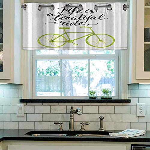 Cortinas con texto en inglés "Life is A Beautiful Bike Ride - Impresión con texto en inglés "Life is A Beautiful Bike Ride Work" (127 x 45 cm), color verde y negro