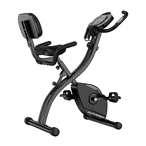 CosHall Bicicleta Estática Plegable, Entrenamiento Aeróbico,Bicicleta de Ejercicio Fitness con Respaldo, Nivel deRresistencia Ajustable, Sensor de Pulso Manual, Pantalla LCD