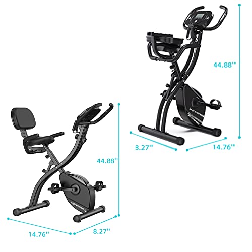 CosHall Bicicleta Estática Plegable, Entrenamiento Aeróbico,Bicicleta de Ejercicio Fitness con Respaldo, Nivel deRresistencia Ajustable, Sensor de Pulso Manual, Pantalla LCD