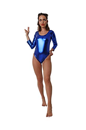 Costumizate! Bodies, Maillots o Mallas de Manga Larga elásticos metálicos para Mujer Adulta Azul Celeste