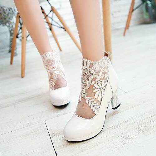 CosyFever Botines & Tobillo Botas Chunky Alto conPlataforma Sexy Confort DC60 para Mujeres Blanco - 35 EU