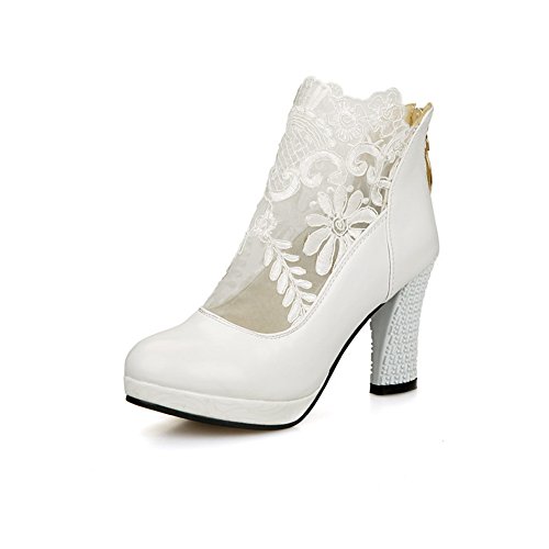 CosyFever Botines & Tobillo Botas Chunky Alto conPlataforma Sexy Confort DC60 para Mujeres Blanco - 35 EU