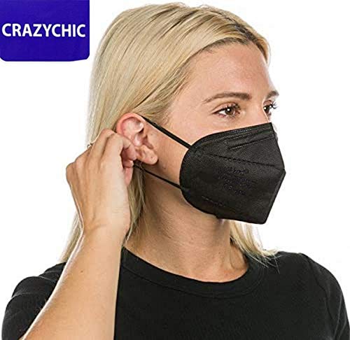 CRAZYCHIC - 10 Mascarillas FFP2 Negras Homologadas Certificadas CE EN149 - Mascarilla de Protección Respiratoria - Protectora Respirador Antipolvo - 5 Capas Alta Filtración - Paquete 10 Unidades