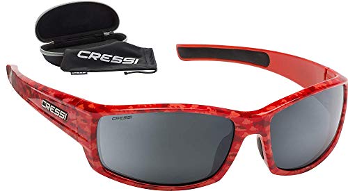 Cressi Hunter Sunglasses Gafas de Sol Deportivo, Adultos Unisex, Rojo Camuflaje/Lentes Espejadas Plata, Talla única