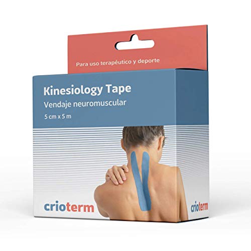 CRIOTERM Kinesiology Tape 5m x 5cm. Vendaje Neuromuscular Para Uso Terapéutico y Deportivo. Elástico e Impermeable (Azul)