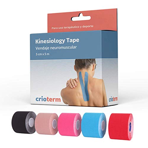 CRIOTERM Kinesiology Tape 5m x 5cm. Vendaje Neuromuscular Para Uso Terapéutico y Deportivo. Elástico e Impermeable (Azul)