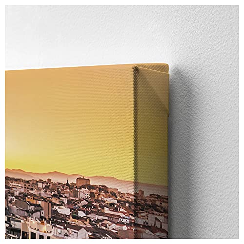 Cuadro de Gran Vía de Madrid en Lienzo de 100 x 70 cm, Decoración para Pared de Salón, Dormitorio y Oficina, Impreso en Lienzo y Enmarcado sobre Bastidor de Madera, LEN-039
