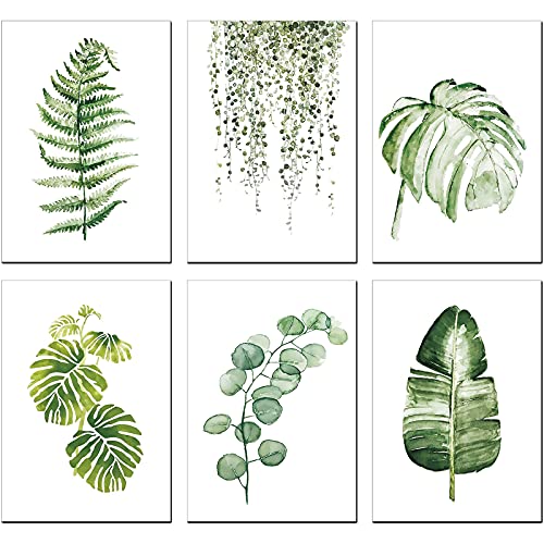 Cuadros de Hojas Verdes Pared Juego de 6, Planta Pósteres en Lienzo, Cuadros Decoración Salón/Comedor/Pasillo/Recibidor, Cuadro Decorativo Moderno Sin Marco 21 x 30 cm