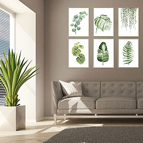 Cuadros de Hojas Verdes Pared Juego de 6, Planta Pósteres en Lienzo, Cuadros Decoración Salón/Comedor/Pasillo/Recibidor, Cuadro Decorativo Moderno Sin Marco 21 x 30 cm