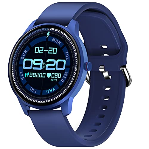 CUBOT reloj inteligente para hombres, reloj de fitness, pantalla táctil de 1.3 pulgadas, IP68 a prueba de agua, monitor de frecuencia cardíaca, podómetro, con monitor de sueño, Android / iOS, azul
