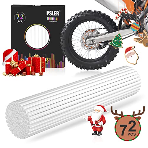 Cubre Radios, PSLER® 72 Piezas Blanco Spoke Skins Cubiertas Llanta Rueda Trim Wrap Cover Decoración Protector Tubo Motocicleta Motocross Pit Dirtbike