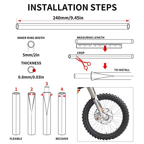 Cubre Radios, PSLER® 72 Piezas Blanco Spoke Skins Cubiertas Llanta Rueda Trim Wrap Cover Decoración Protector Tubo Motocicleta Motocross Pit Dirtbike