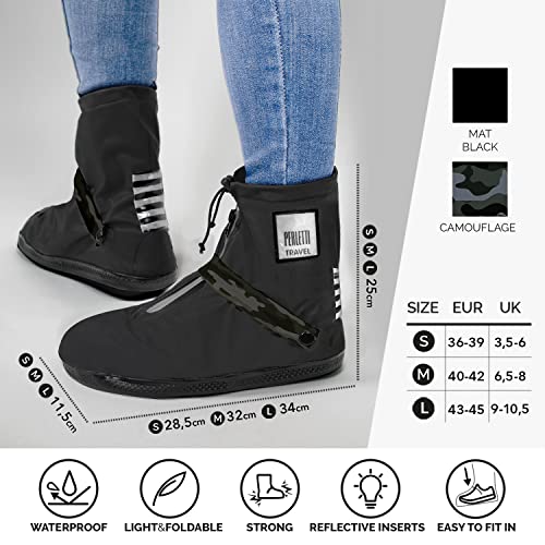 Cubrezapatos Impermeables Negros Bajos - Cubrezapatillas Reflectantes Antideslizantes - Galochas Lluvia Cierre Cordón - Protectores Zapatos Resistentes Reutilizables - Perletti (Camuflaje, S (36/39))