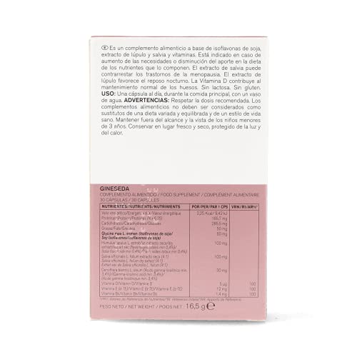 Cumlaude Gineseda - Complemento Alimenticio para Aliviar los Síntomas de la Menopausia - con Isoflavonas de Soja - 30 Cápsulas